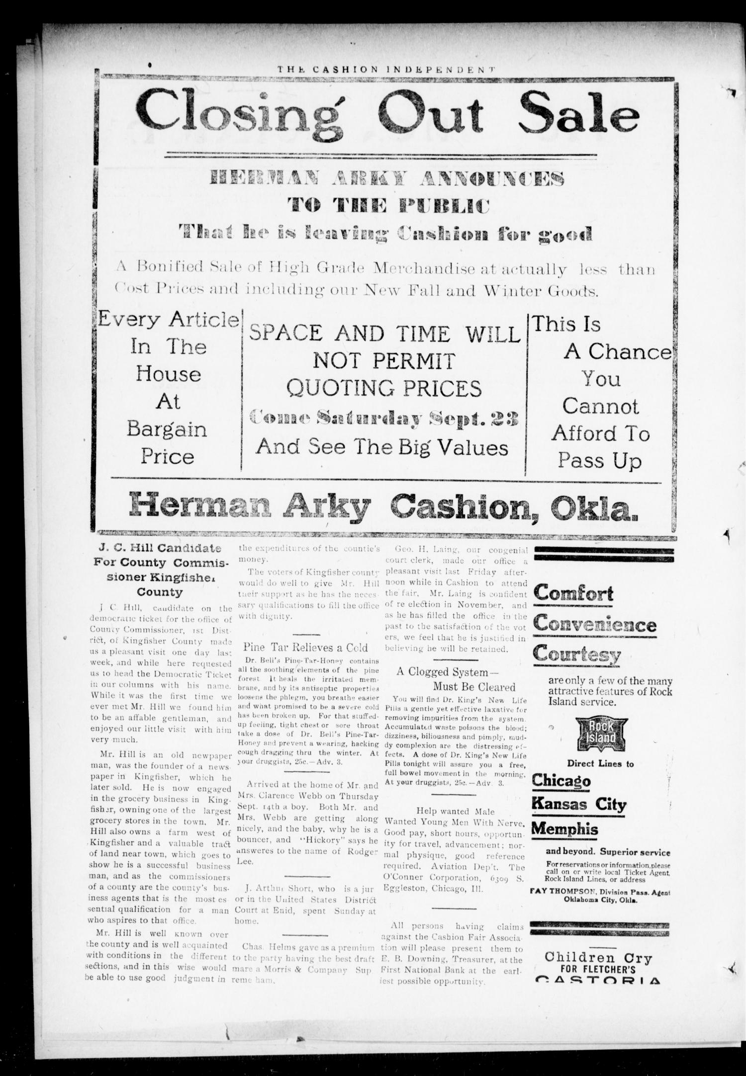 The Independent. (Cashion, Okla.), Vol. 9, No. 21, Ed. 1 Thursday, September 21, 1916
                                                
                                                    [Sequence #]: 2 of 8
                                                