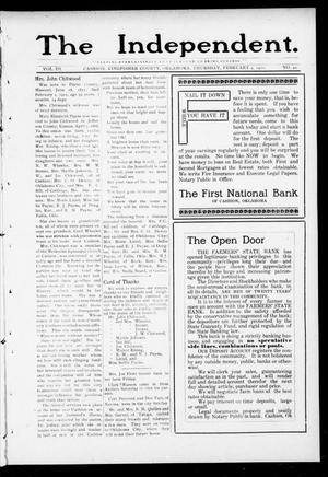 Primary view of object titled 'The Independent. (Cashion, Okla.), Vol. 3, No. 40, Ed. 1 Thursday, February 9, 1911'.