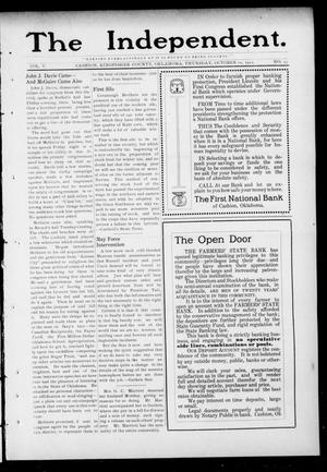 Primary view of object titled 'The Independent. (Cashion, Okla.), Vol. 5, No. 23, Ed. 1 Thursday, October 10, 1912'.