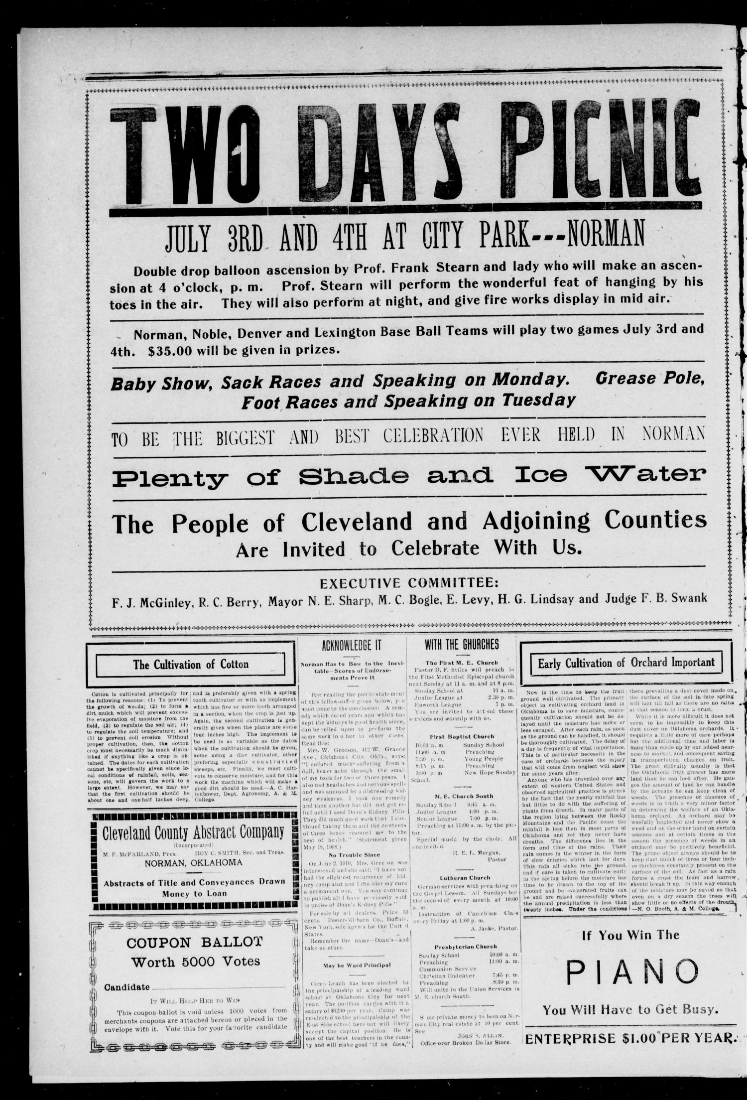 Cleveland County Enterprise. (Norman, Okla.), Vol. 19, No. 52, Ed. 1 Thursday, June 29, 1911
                                                
                                                    [Sequence #]: 10 of 12
                                                