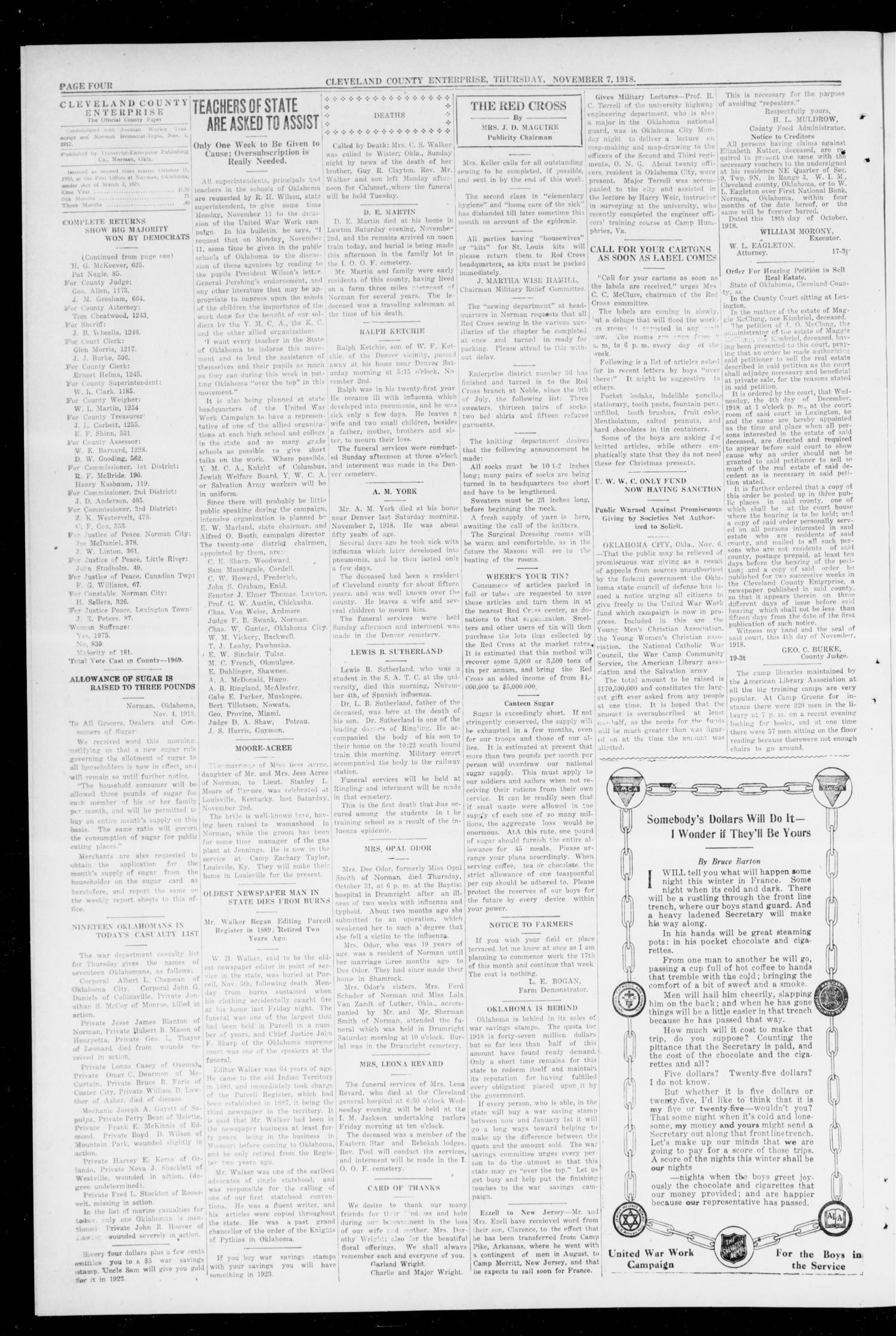 Cleveland County Enterprise (Norman, Okla.), Vol. 27, No. 19, Ed. 1 Wednesday, November 7, 1917
                                                
                                                    [Sequence #]: 4 of 8
                                                