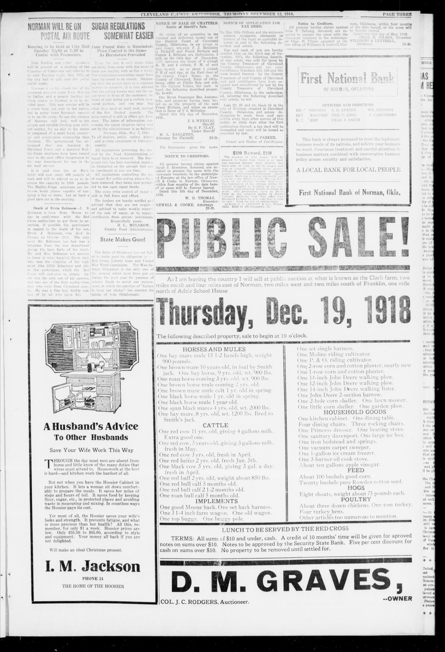Cleveland County Enterprise (Norman, Okla.), Vol. 27, No. 24, Ed. 1 Wednesday, December 12, 1917
                                                
                                                    [Sequence #]: 3 of 8
                                                