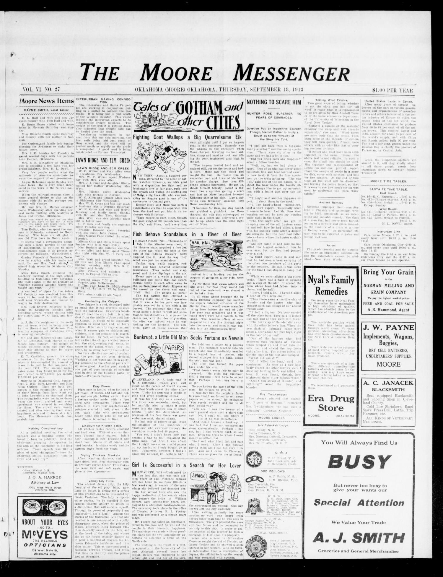 The Moore Messenger (Moore, Okla.), Vol. 6, No. 27, Ed. 1 Thursday, September 18, 1913
                                                
                                                    [Sequence #]: 1 of 10
                                                