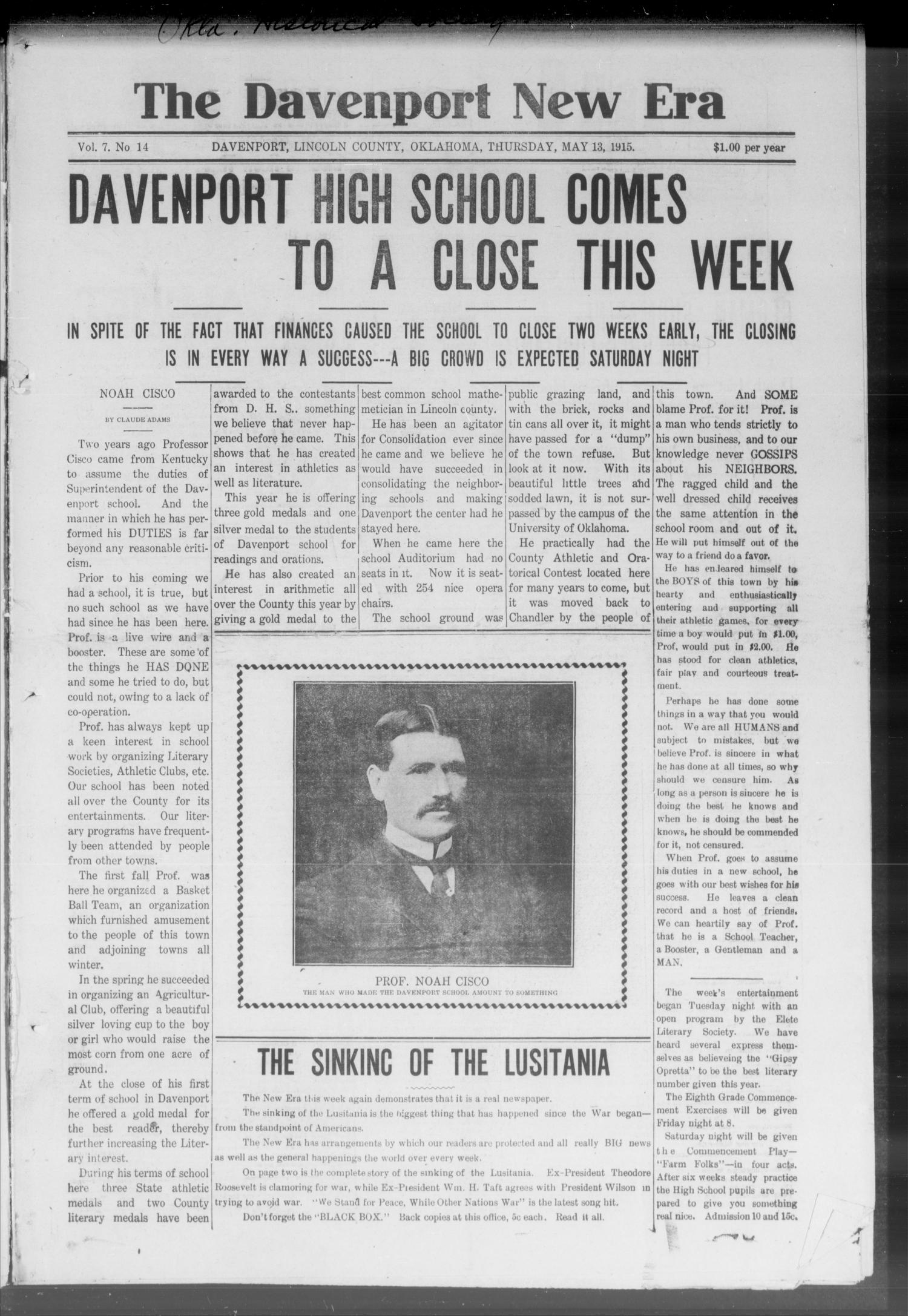 The Davenport New Era (Davenport, Okla.), Vol. 7, No. 14, Ed. 1 Thursday, May 13, 1915
                                                
                                                    [Sequence #]: 1 of 8
                                                