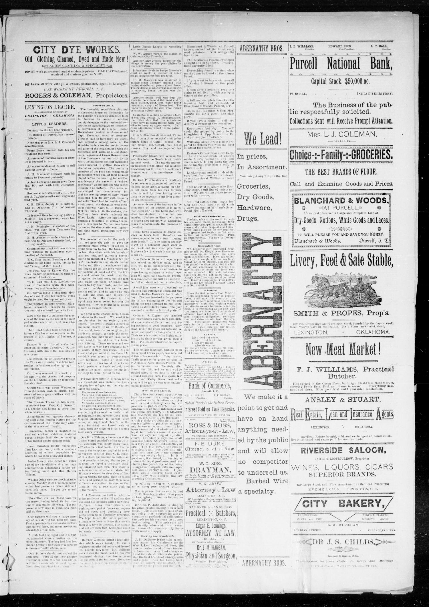 Lexington Leader. (Lexington, Okla. Terr.), Vol. 1, No. 47, Ed. 1 Saturday, February 27, 1892
                                                
                                                    [Sequence #]: 3 of 4
                                                