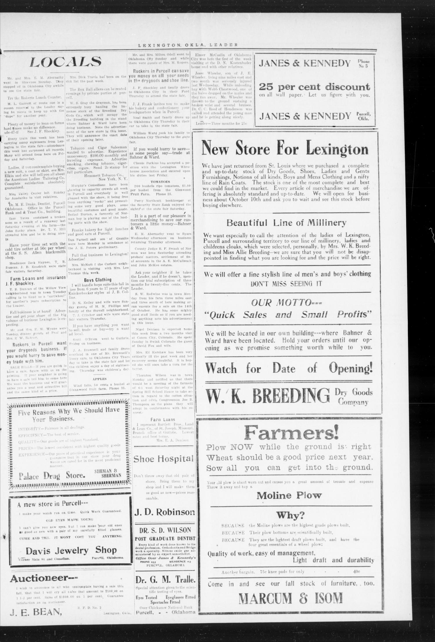The Lexington Leader (Lexington, Okla.), Vol. 24, No. 3, Ed. 1 Friday, October 2, 1914
                                                
                                                    [Sequence #]: 7 of 10
                                                