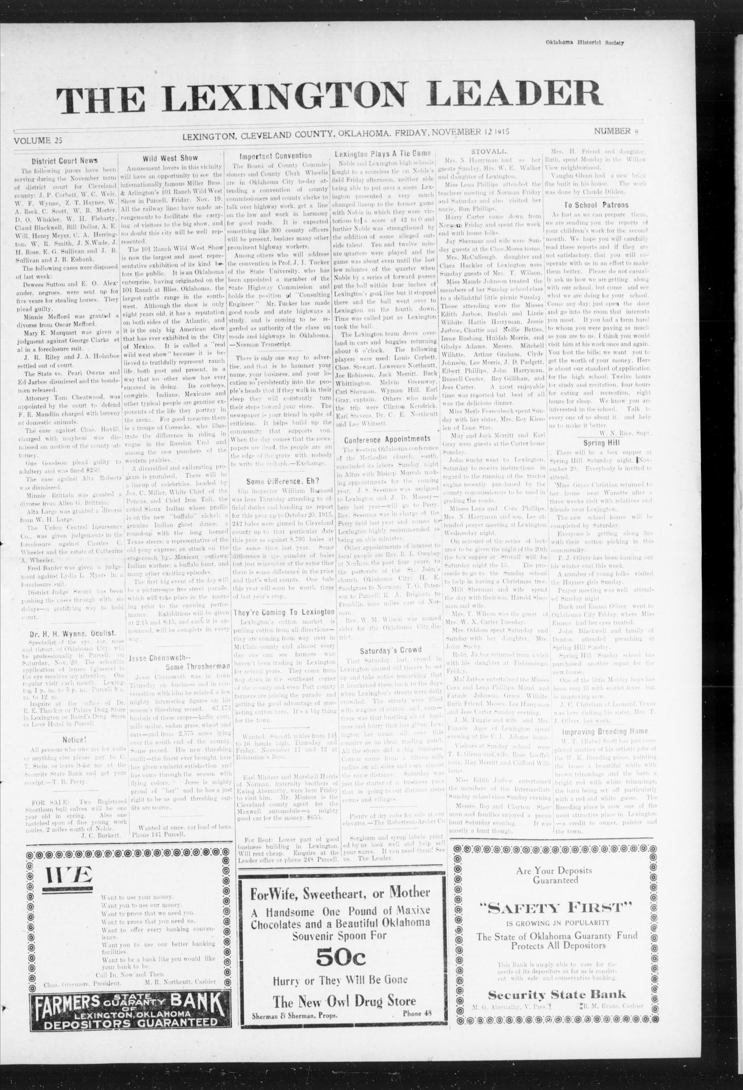 The Lexington Leader (Lexington, Okla.), Vol. 25, No. 9, Ed. 1 Friday, November 12, 1915
                                                
                                                    [Sequence #]: 1 of 10
                                                