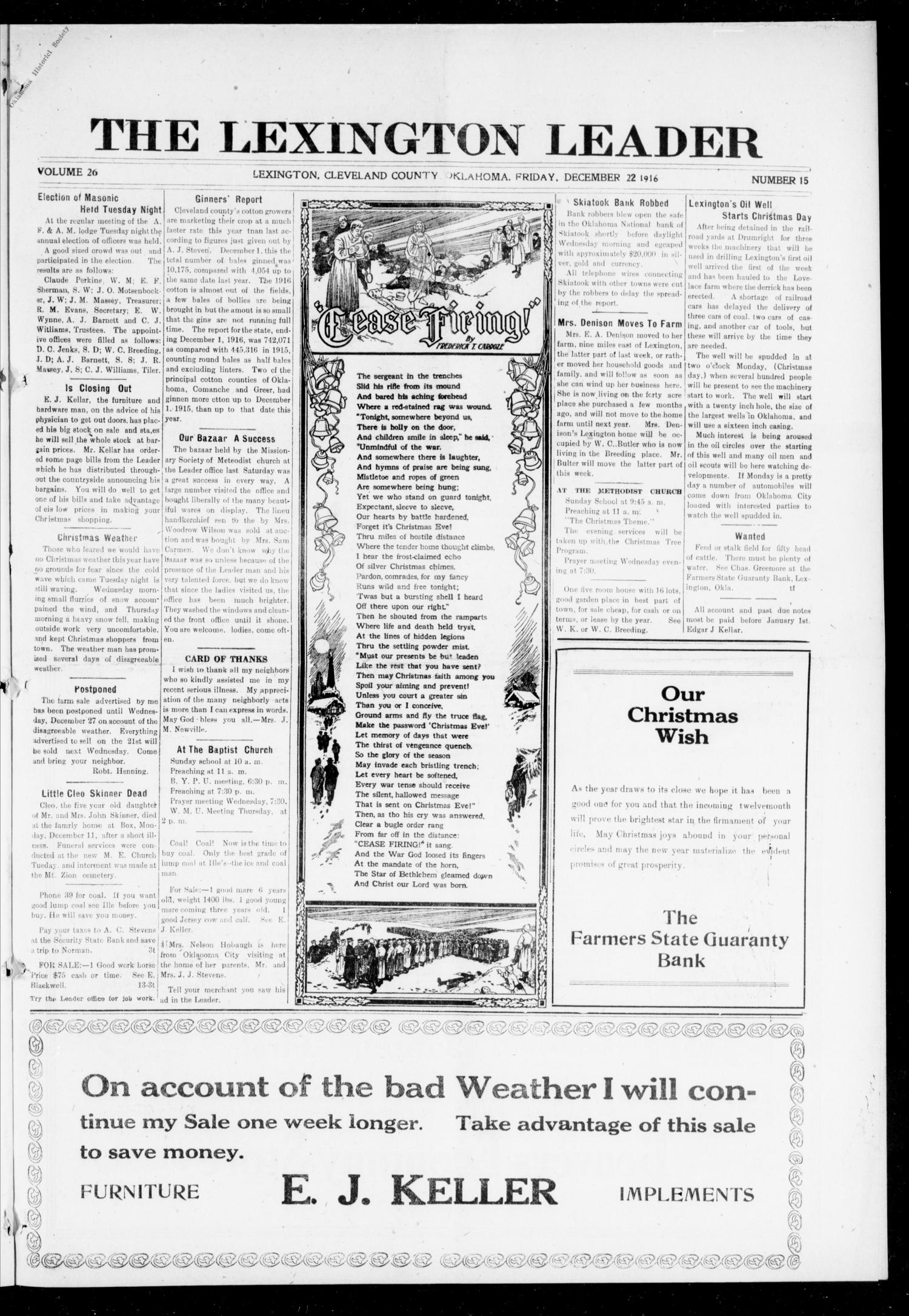 The Lexington Leader (Lexington, Okla.), Vol. 26, No. 15, Ed. 1 Friday, December 22, 1916
                                                
                                                    [Sequence #]: 1 of 8
                                                