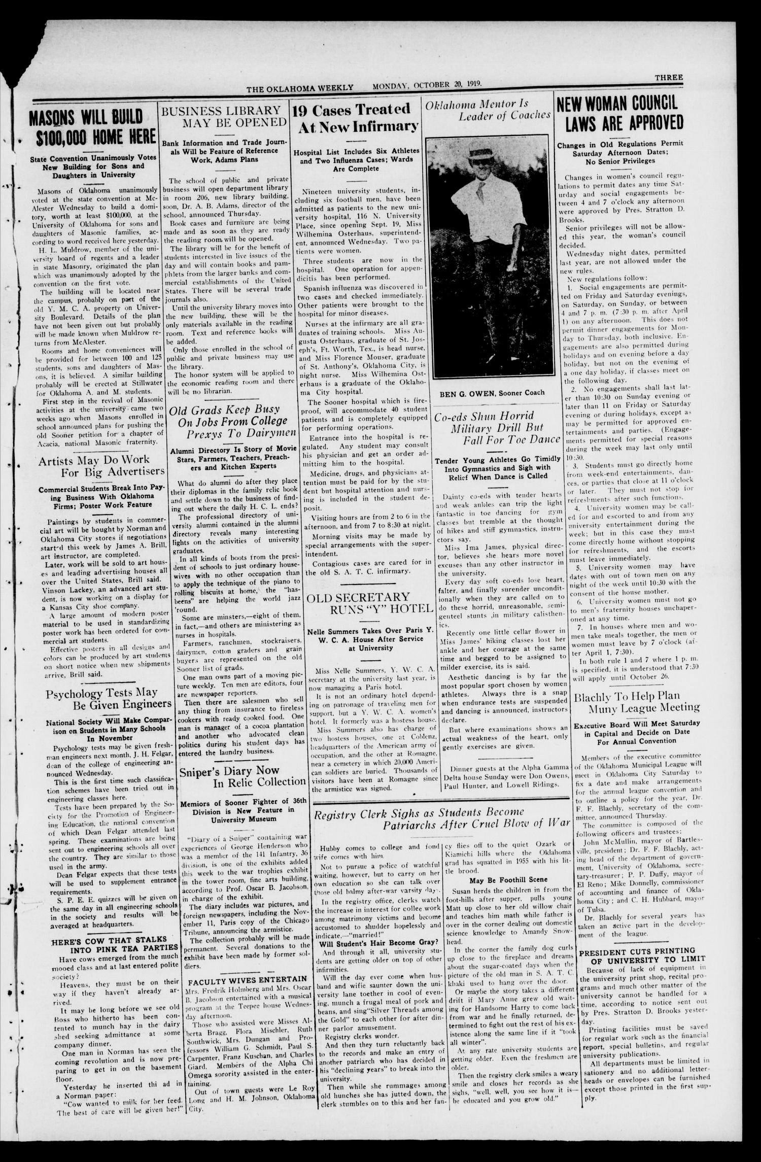 The Oklahoma Weekly (Norman, Okla.), Vol. 4, No. 4, Ed. 1 Monday, October 20, 1919
                                                
                                                    [Sequence #]: 3 of 4
                                                