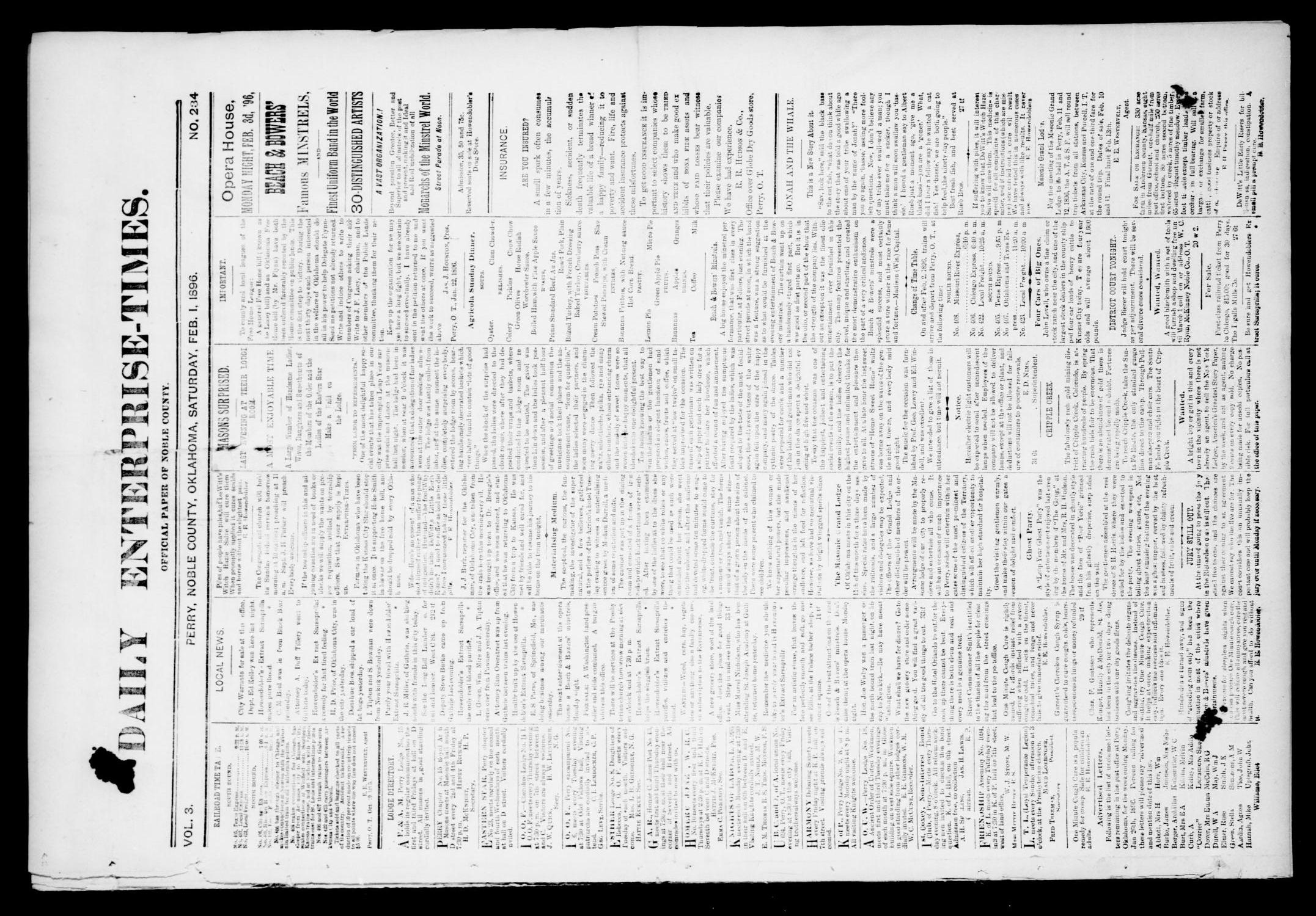 Daily Enterprise-Times. (Perry, Okla.), Vol. 1, No. 234, Ed. 1 Saturday, February 1, 1896
                                                
                                                    [Sequence #]: 1 of 4
                                                