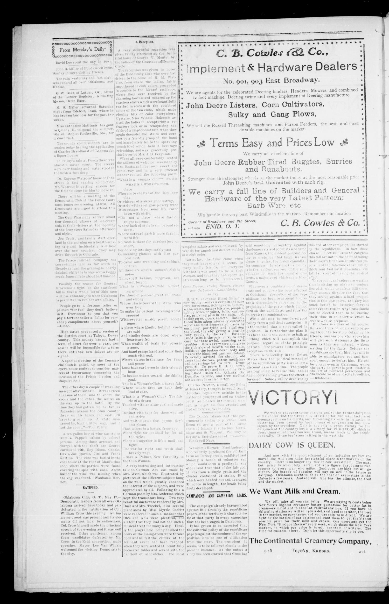 The Enid Weekly Wave. (Enid, Okla. Terr.), Vol. 9, No. 20, Ed. 1 Thursday, May 22, 1902
                                                
                                                    [Sequence #]: 2 of 8
                                                