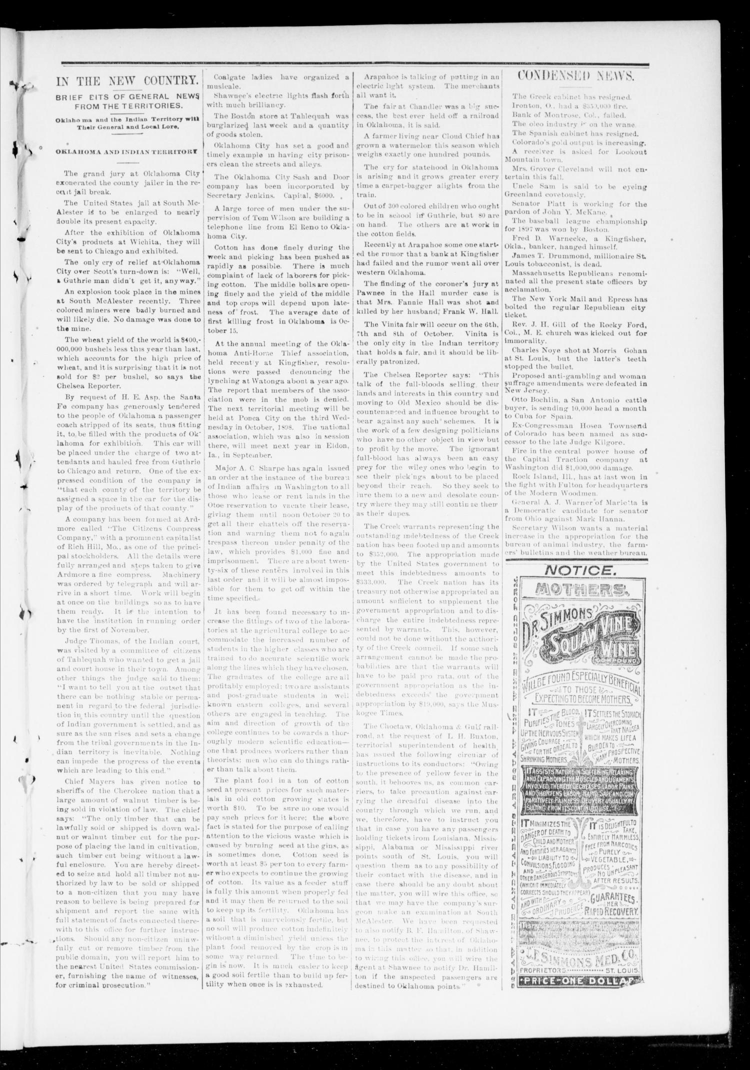 The Chandler News. (Chandler, Okla.), Vol. 7, No. 3, Ed. 1 Friday, October 8, 1897
                                                
                                                    [Sequence #]: 3 of 4
                                                