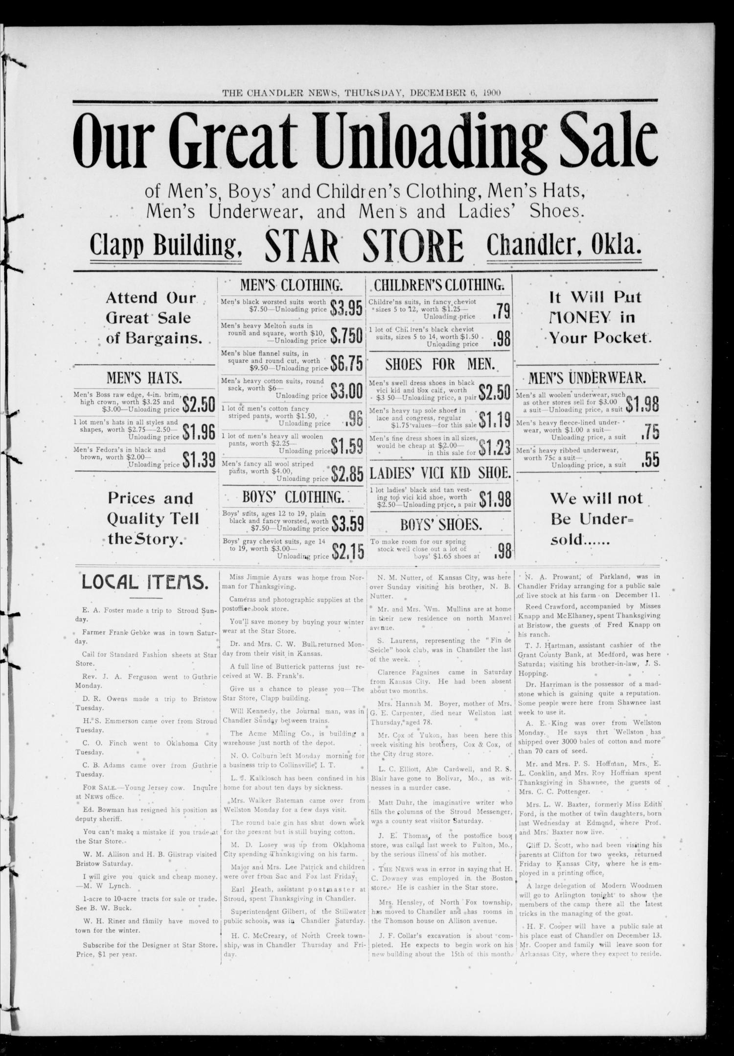 The Chandler News. (Chandler, Okla.), Vol. 10, No. 12, Ed. 1 Thursday, December 6, 1900
                                                
                                                    [Sequence #]: 7 of 10
                                                
