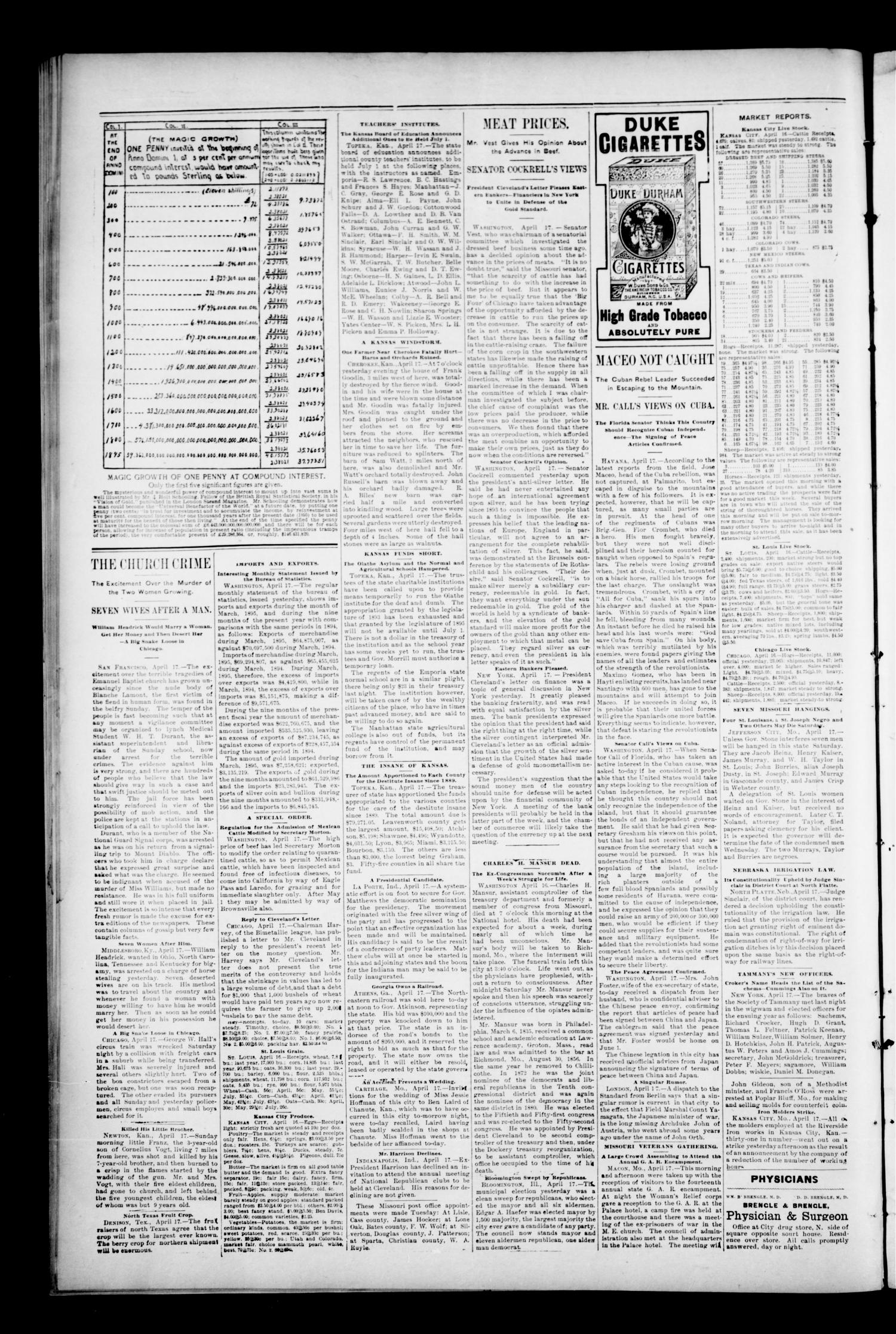 The Perry Daily Times. (Perry, Okla.), Vol. 2, No. 176, Ed. 1 Thursday, April 18, 1895
                                                
                                                    [Sequence #]: 4 of 4
                                                