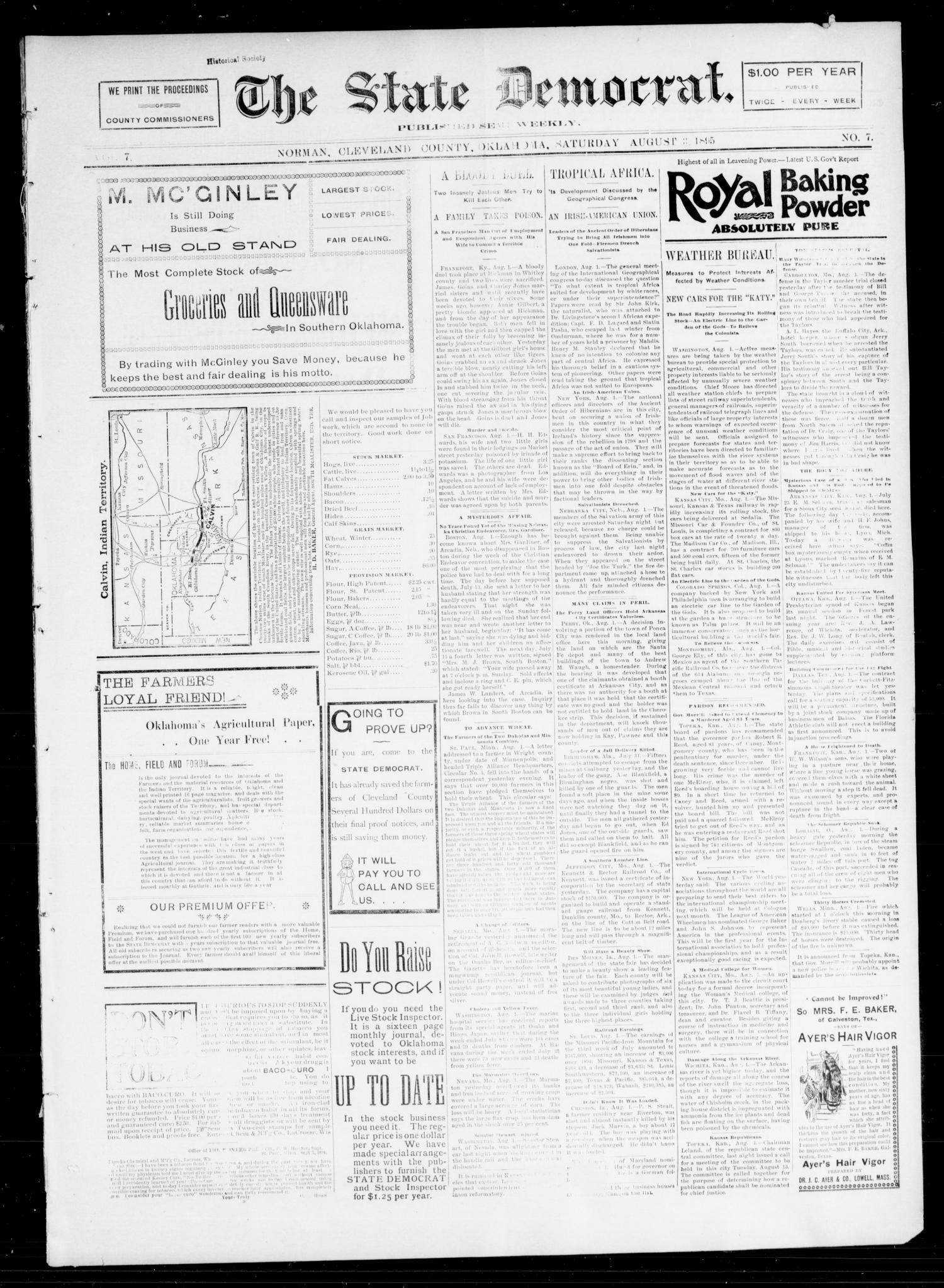 The State Democrat. (Norman, Okla.), Vol. 7, No. 7, Ed. 1 Saturday, August 3, 1895
                                                
                                                    [Sequence #]: 1 of 4
                                                