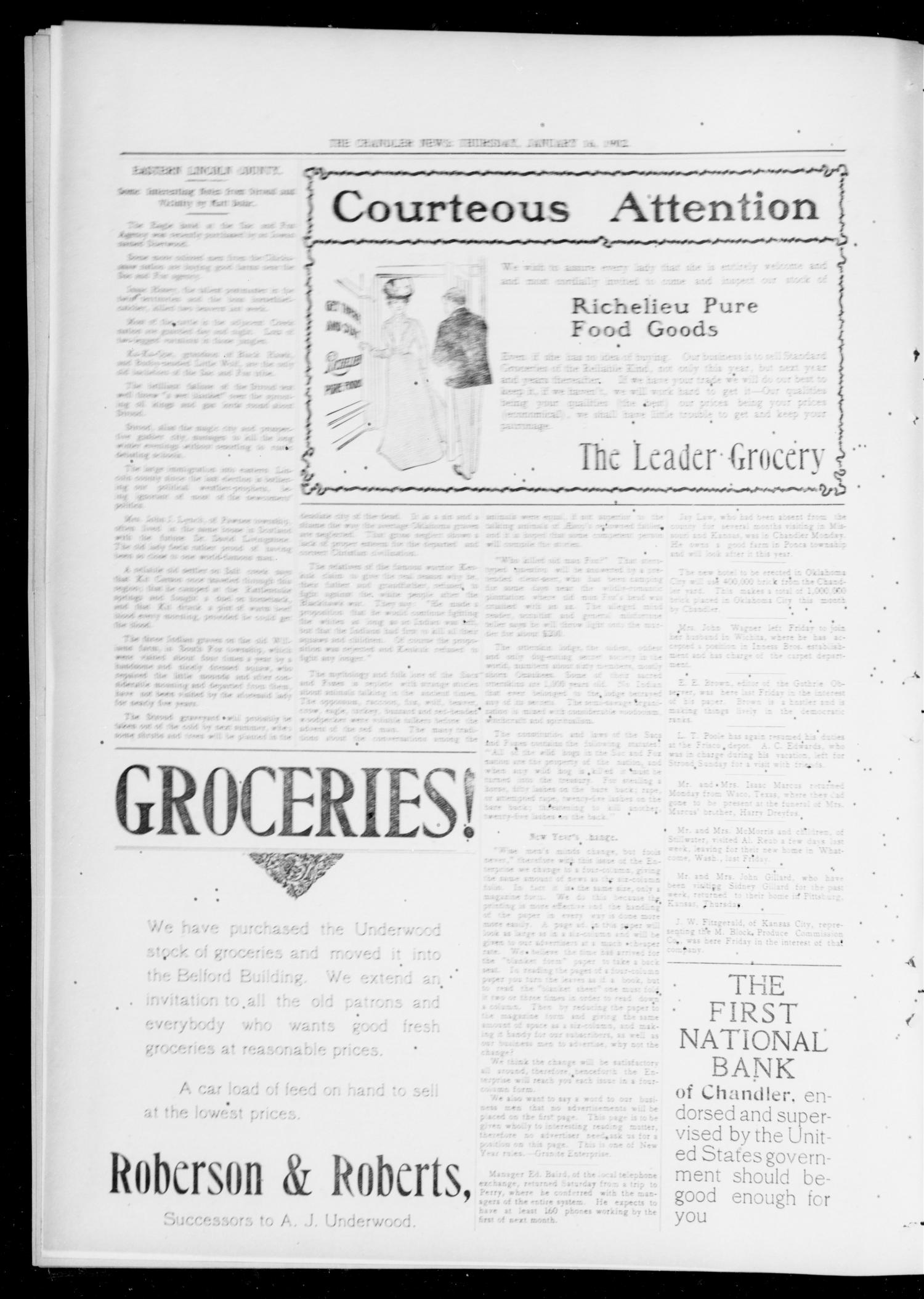 The Chandler News. (Chandler, Okla.), Vol. 11, No. 19, Ed. 1 Thursday, January 23, 1902
                                                
                                                    [Sequence #]: 2 of 12
                                                