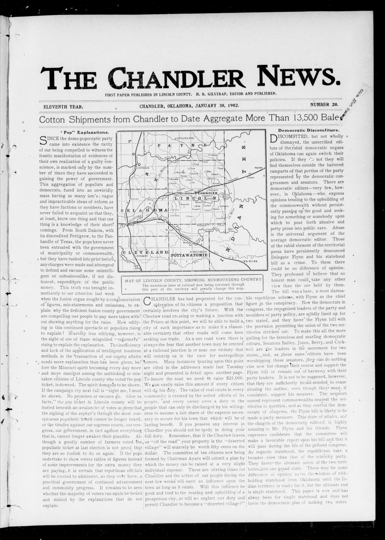 The Chandler News. (Chandler, Okla.), Vol. 11, No. 20, Ed. 1 Thursday, January 30, 1902
                                                
                                                    [Sequence #]: 1 of 10
                                                
