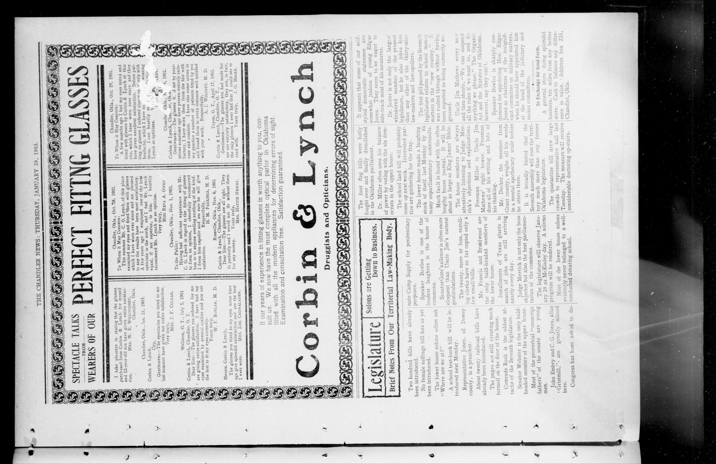 The Chandler News. (Chandler, Okla.), Vol. 12, No. 20, Ed. 1 Thursday, January 29, 1903
                                                
                                                    [Sequence #]: 3 of 12
                                                