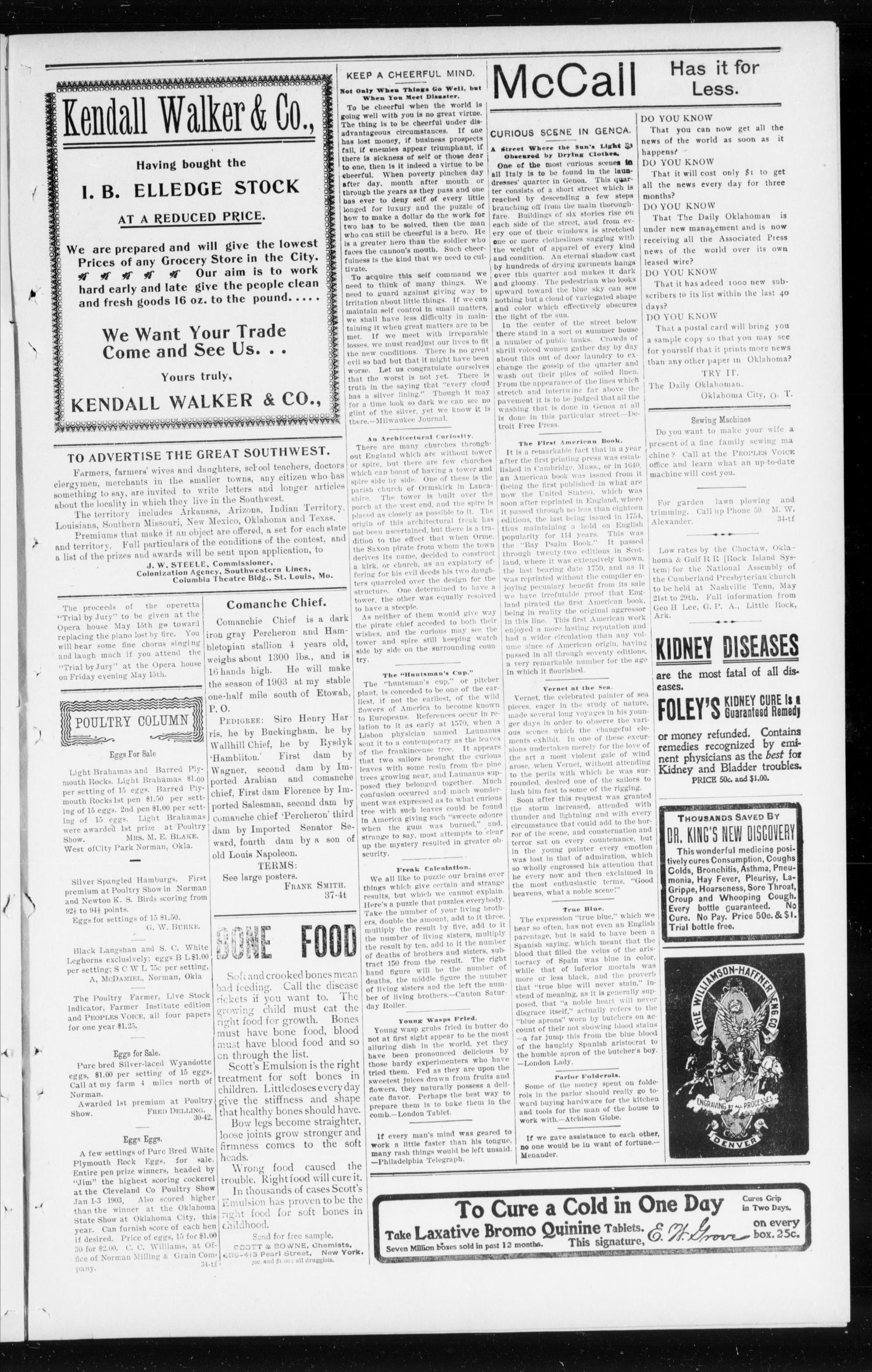 The Peoples Voice (Norman, Okla.), Vol. 11, No. 43, Ed. 1 Friday, May 15, 1903
                                                
                                                    [Sequence #]: 7 of 8
                                                