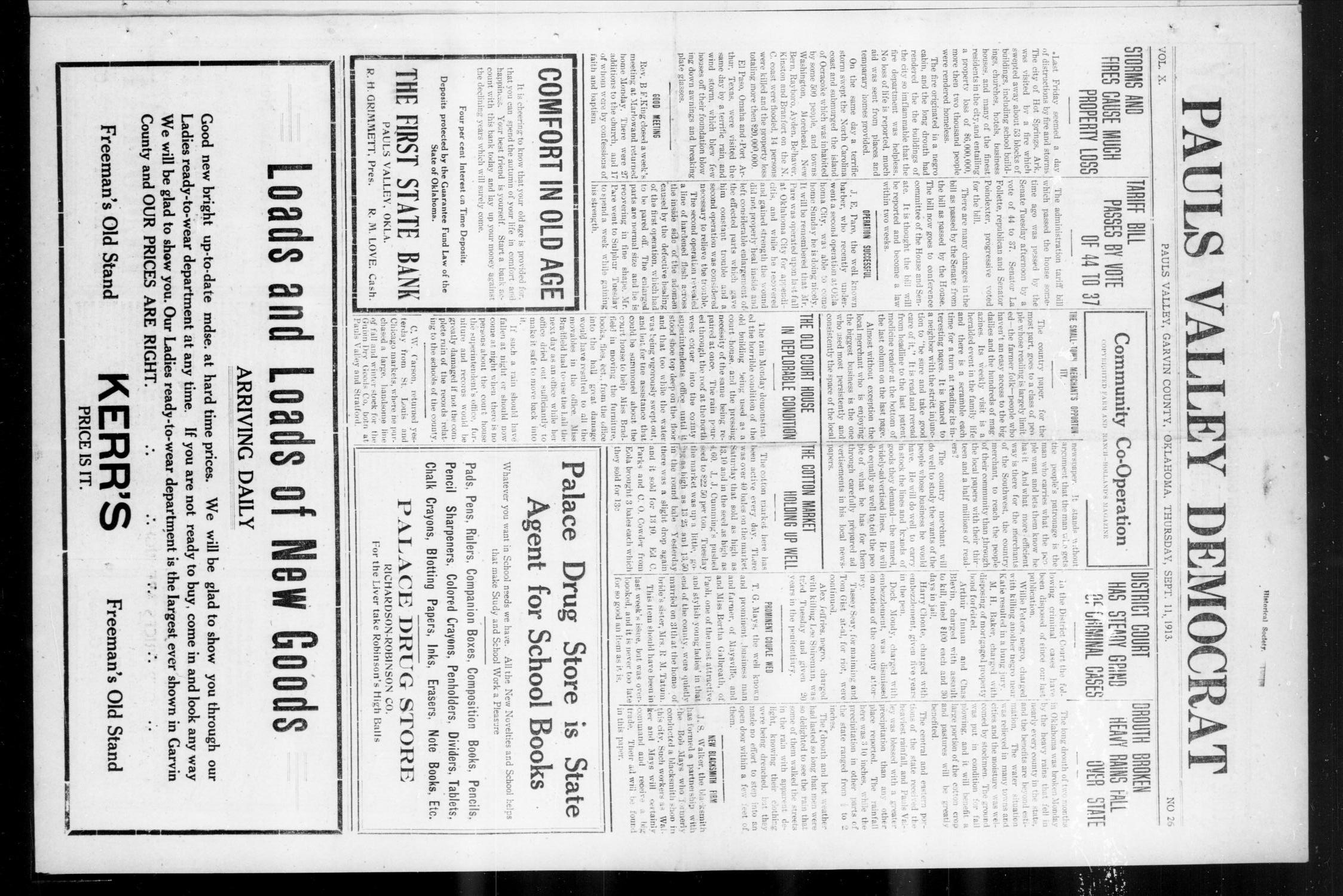 Pauls Valley Democrat (Pauls Valley, Okla.), Vol. 10, No. 26, Ed. 1 Thursday, September 11, 1913
                                                
                                                    [Sequence #]: 1 of 8
                                                