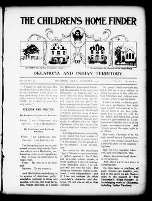 Primary view of object titled 'The Children's Home Finder (Guthrie, Okla.), Vol. 4, No. 9, Ed. 1 Saturday, October 1, 1904'.