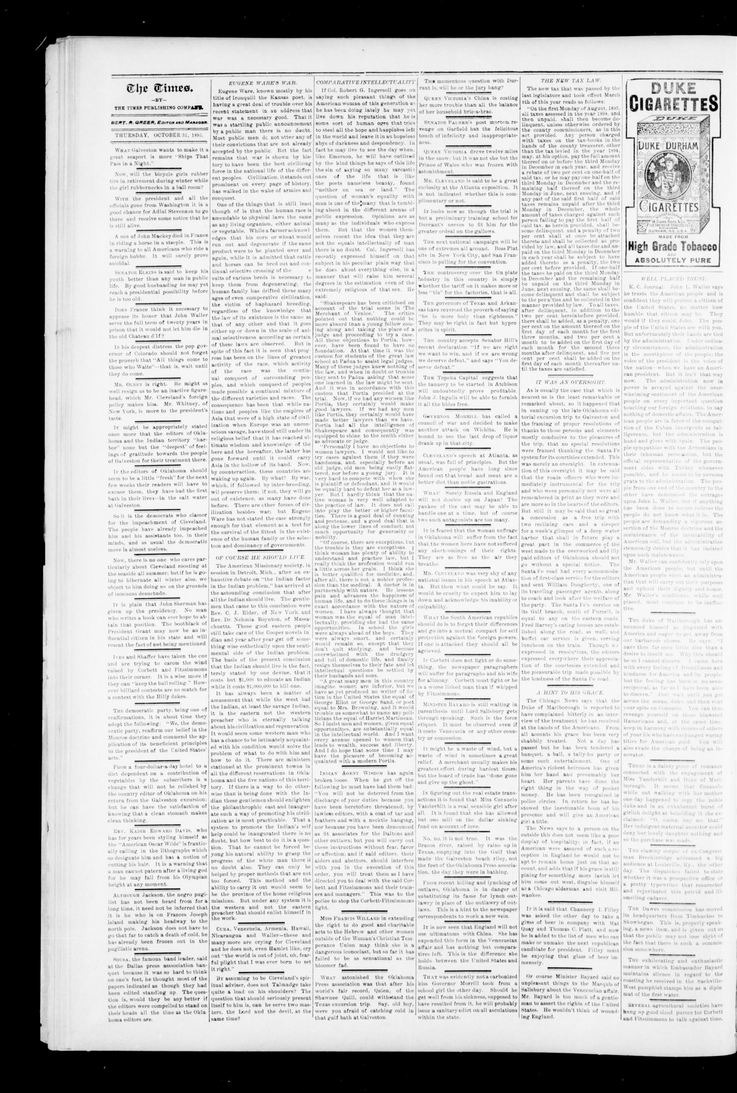 The Perry Weekly Times. (Perry, Okla.), Vol. 2, No. 52, Ed. 1 Thursday, October 31, 1895
                                                
                                                    [Sequence #]: 2 of 6
                                                
