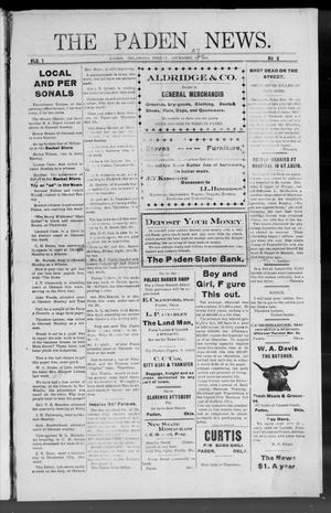 Primary view of object titled 'The Paden News. (Paden, Okla.), Vol. 1, No. 9, Ed. 1 Friday, November 27, 1908'.