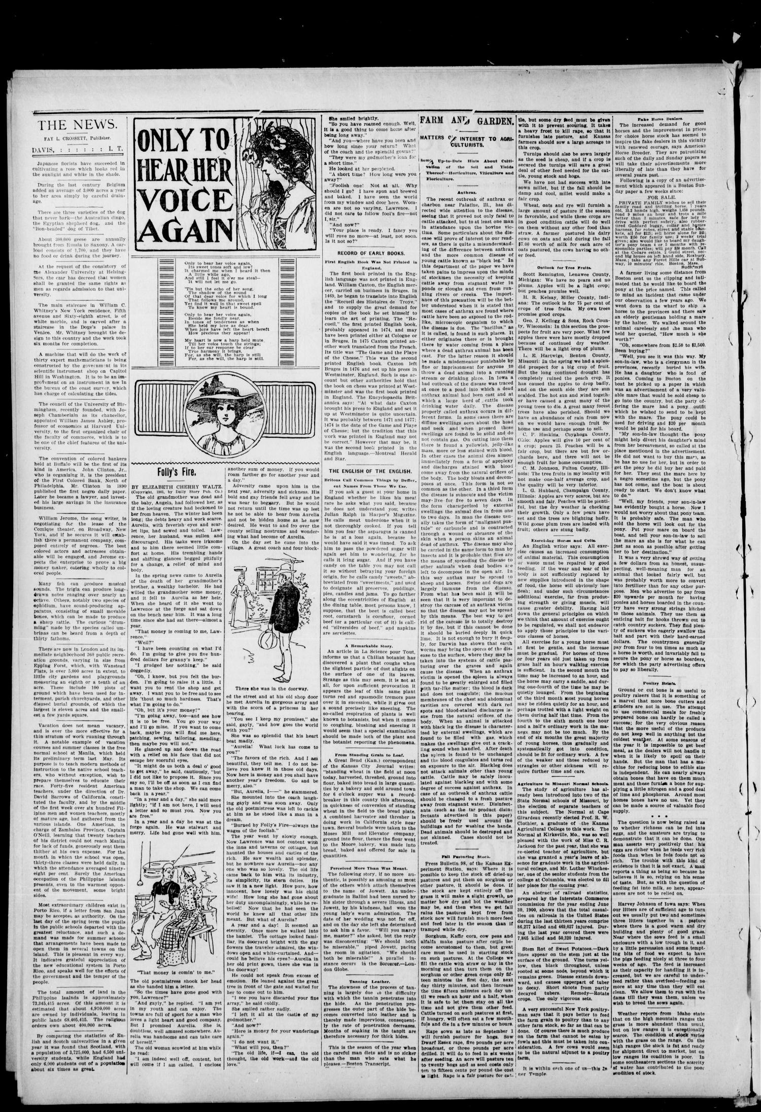 The Davis Weekly News. (Davis, Indian Terr.), Vol. 8, No. 10, Ed. 1 Thursday, October 3, 1901
                                                
                                                    [Sequence #]: 2 of 8
                                                