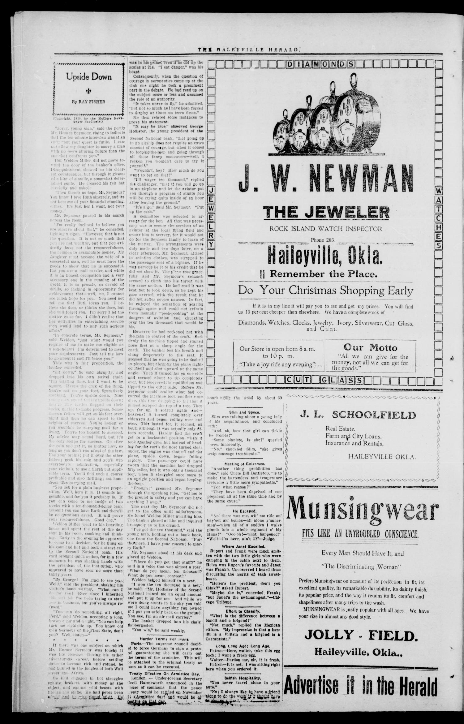 The Haileyville, Herald. (Haileyville, Okla.), Vol. 1, No. 32, Ed. 1 Thursday, November 13, 1919
                                                
                                                    [Sequence #]: 2 of 6
                                                