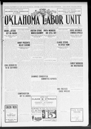 Primary view of object titled 'The Oklahoma Labor Unit (Oklahoma City, Okla.), Vol. 5, No. 7, Ed. 1 Saturday, July 20, 1912'.