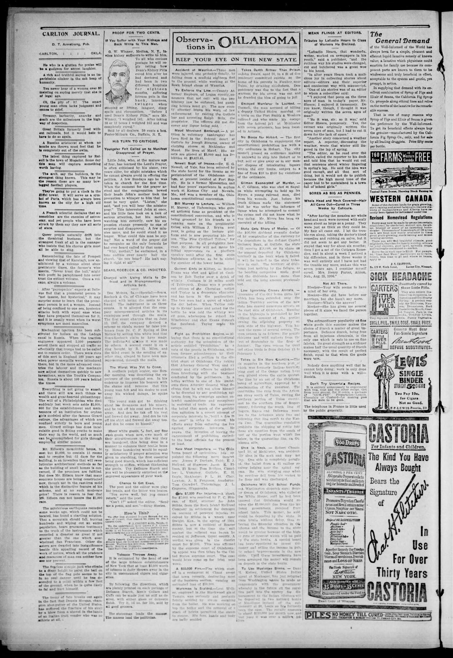 The Carlton Journal (Carlton, Okla.), Vol. 5, No. 11, Ed. 1 Thursday, December 5, 1907
                                                
                                                    [Sequence #]: 2 of 4
                                                