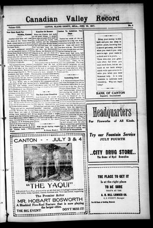 Primary view of object titled 'Canadian Valley Record (Canton, Okla.), Vol. 13, No. 4, Ed. 1 Thursday, June 28, 1917'.