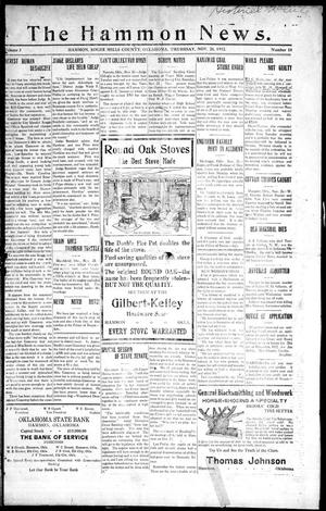 Primary view of object titled 'The Hammon News. (Hammon, Okla.), Vol. 3, No. 10, Ed. 1 Thursday, November 28, 1912'.