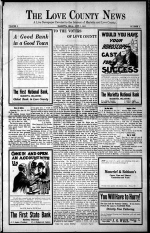 Primary view of object titled 'The Love County News (Marietta, Okla.), Vol. 5, No. 1, Ed. 1 Friday, September 1, 1911'.