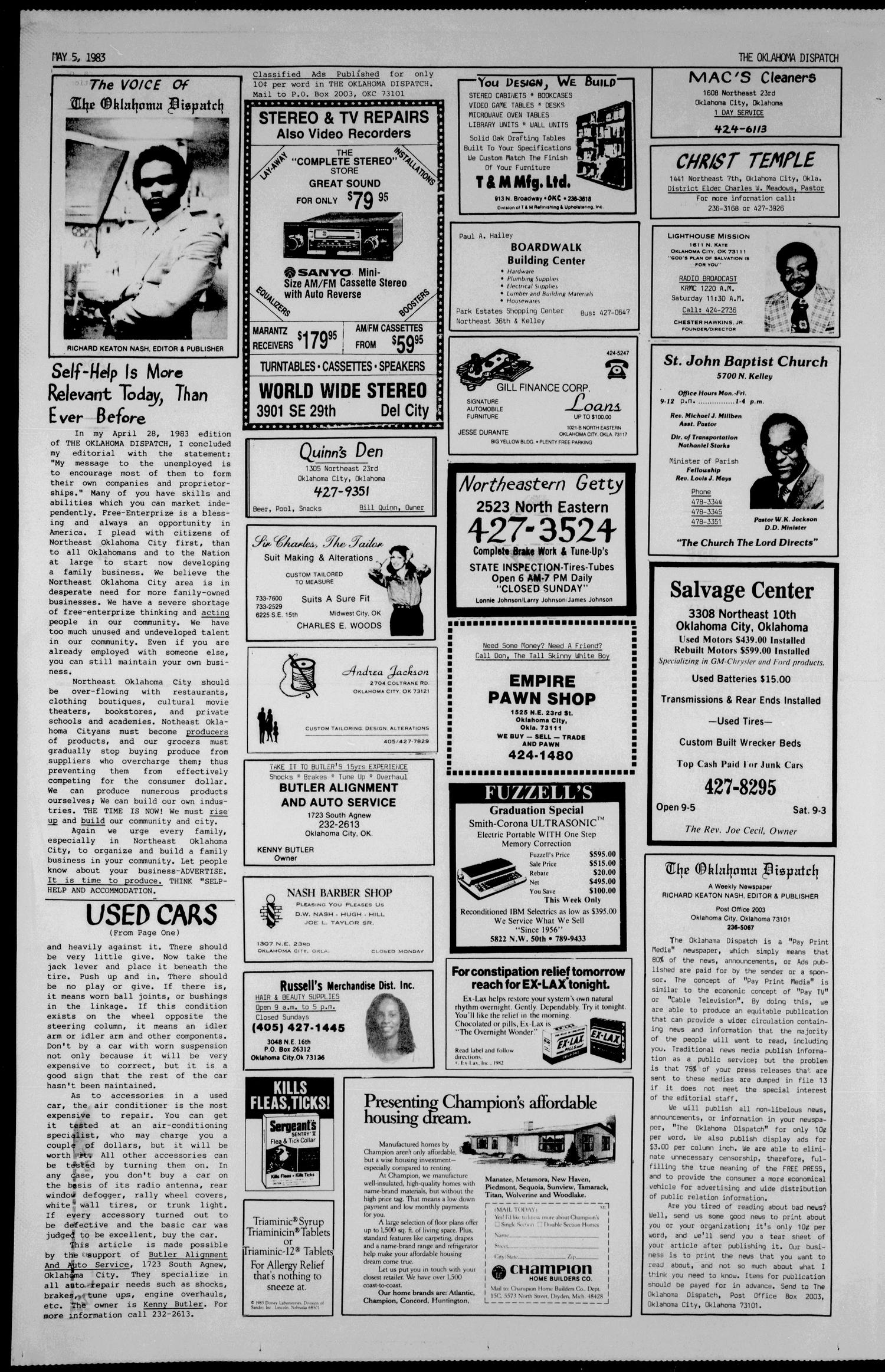 The Oklahoma Dispatch (Oklahoma City, Okla.), Ed. 1 Thursday, May 5, 1983
                                                
                                                    [Sequence #]: 2 of 4
                                                