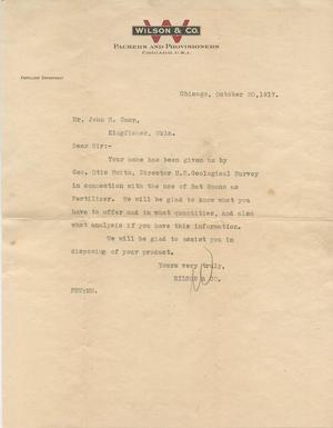 Primary view of object titled 'Letter From Wilson & Co. to John H. Camp'.