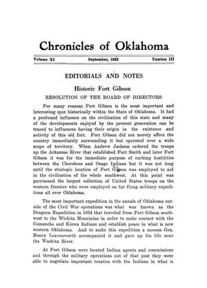 Primary view of object titled 'Editorials and Notes: Historic Fort Gibson'.