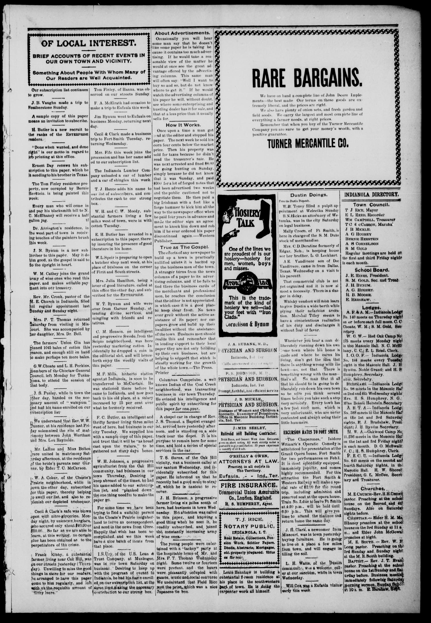 The Indianola Enterprise. (Indianola, Indian Terr.), Vol. 2, No. 23, Ed. 1 Friday, February 2, 1906
                                                
                                                    [Sequence #]: 3 of 8
                                                