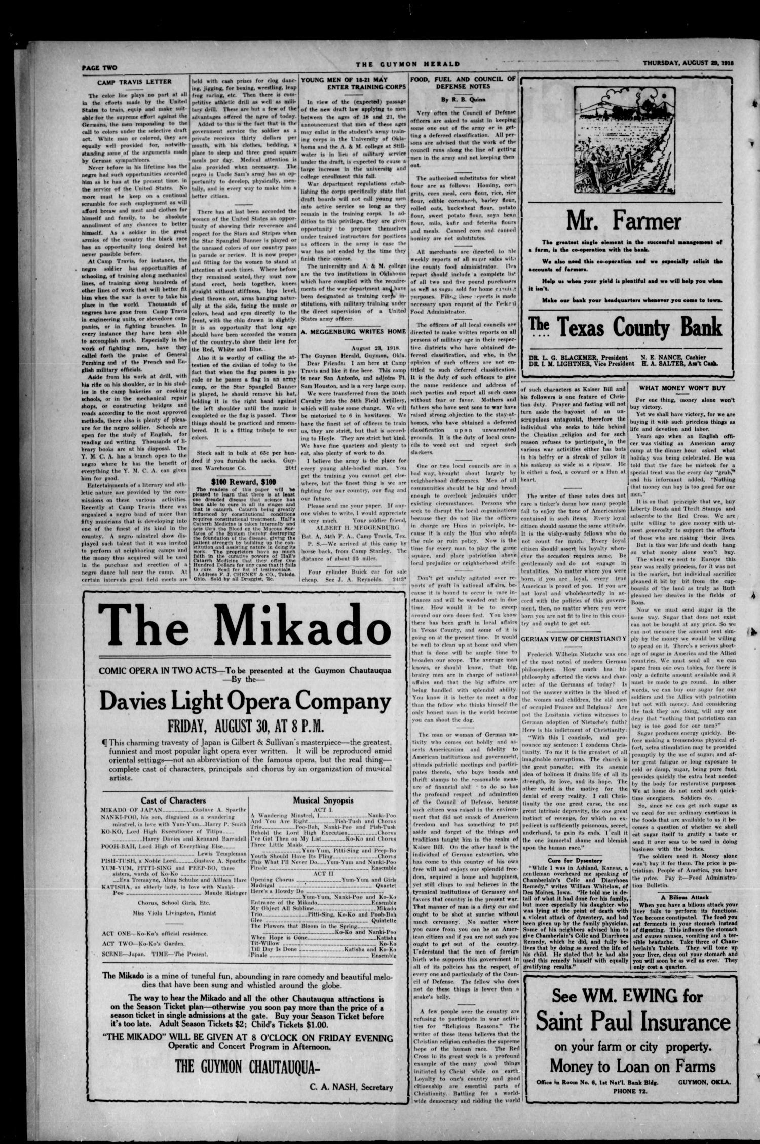 The Guymon Herald. (Guymon, Okla.), Vol. 28, No. 26, Ed. 1 Thursday, August 29, 1918
                                                
                                                    [Sequence #]: 2 of 8
                                                