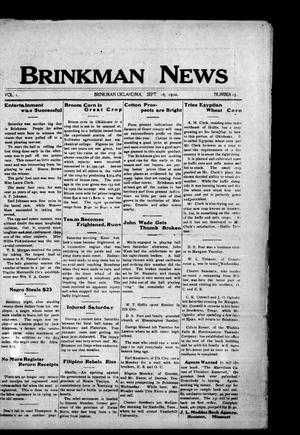 Brinkman News (Brinkman, Okla.), Vol. 1, No. 13, Ed. 1 Friday, September 16, 1910