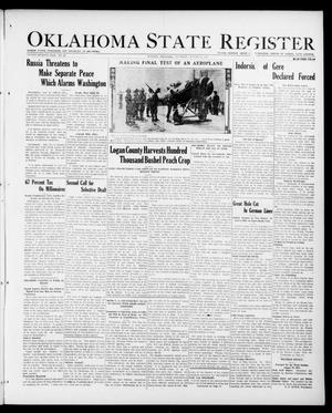 Primary view of object titled 'Oklahoma State Register (Guthrie, Okla.), Vol. 27, No. 17, Ed. 1 Thursday, August 23, 1917'.