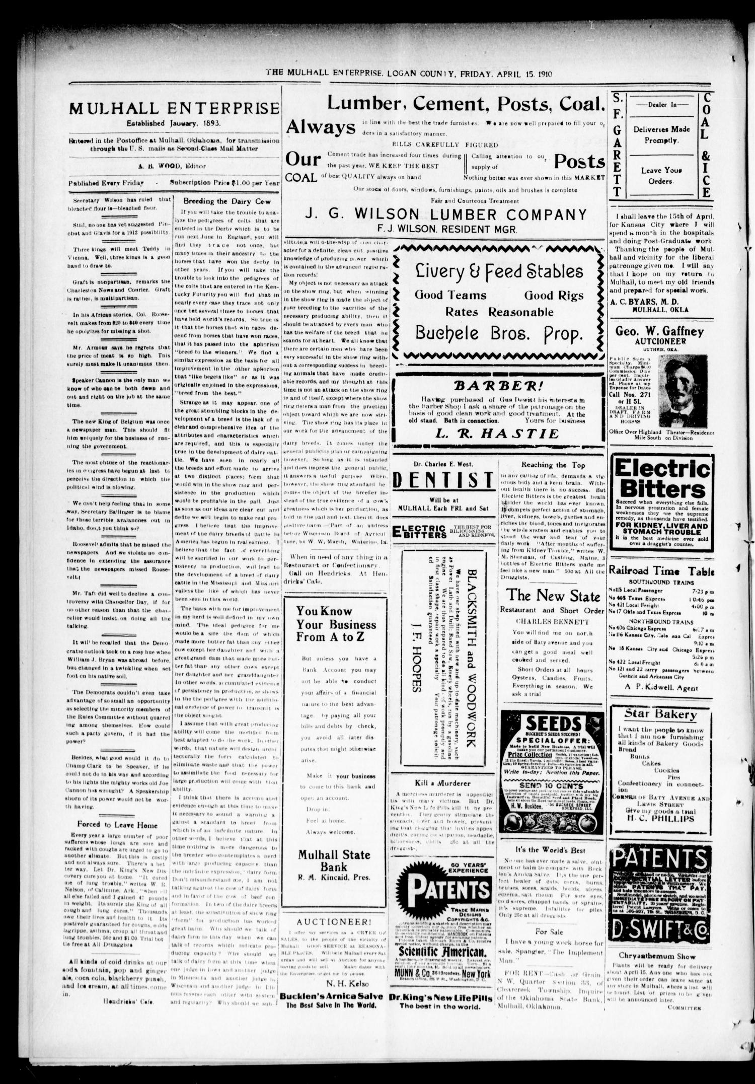Mulhall Enterprise (Mulhall, Okla.), Vol. 18, No. 15, Ed. 1 Friday, April 15, 1910
                                                
                                                    [Sequence #]: 4 of 8
                                                
