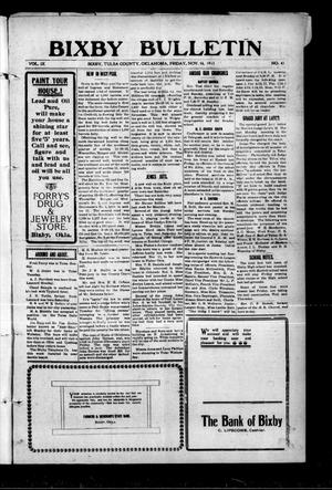 Primary view of object titled 'Bixby Bulletin (Bixby, Okla.), Vol. 9, No. 41, Ed. 1 Friday, November 14, 1913'.