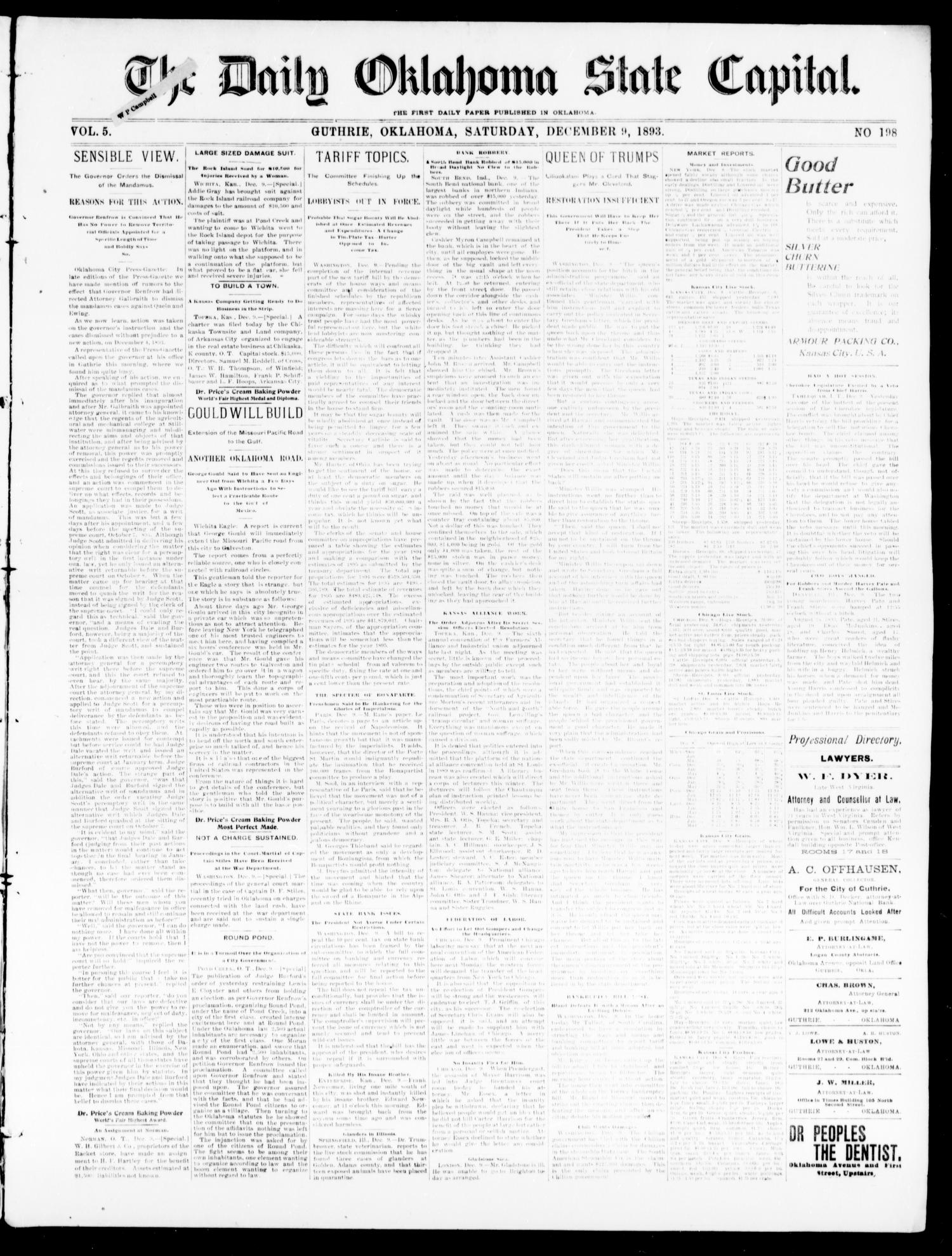 The Daily Oklahoma State Capital. (Guthrie, Okla.), Vol. 5, No. 198, Ed. 1, Saturday, December 9, 1893
                                                
                                                    [Sequence #]: 1 of 4
                                                