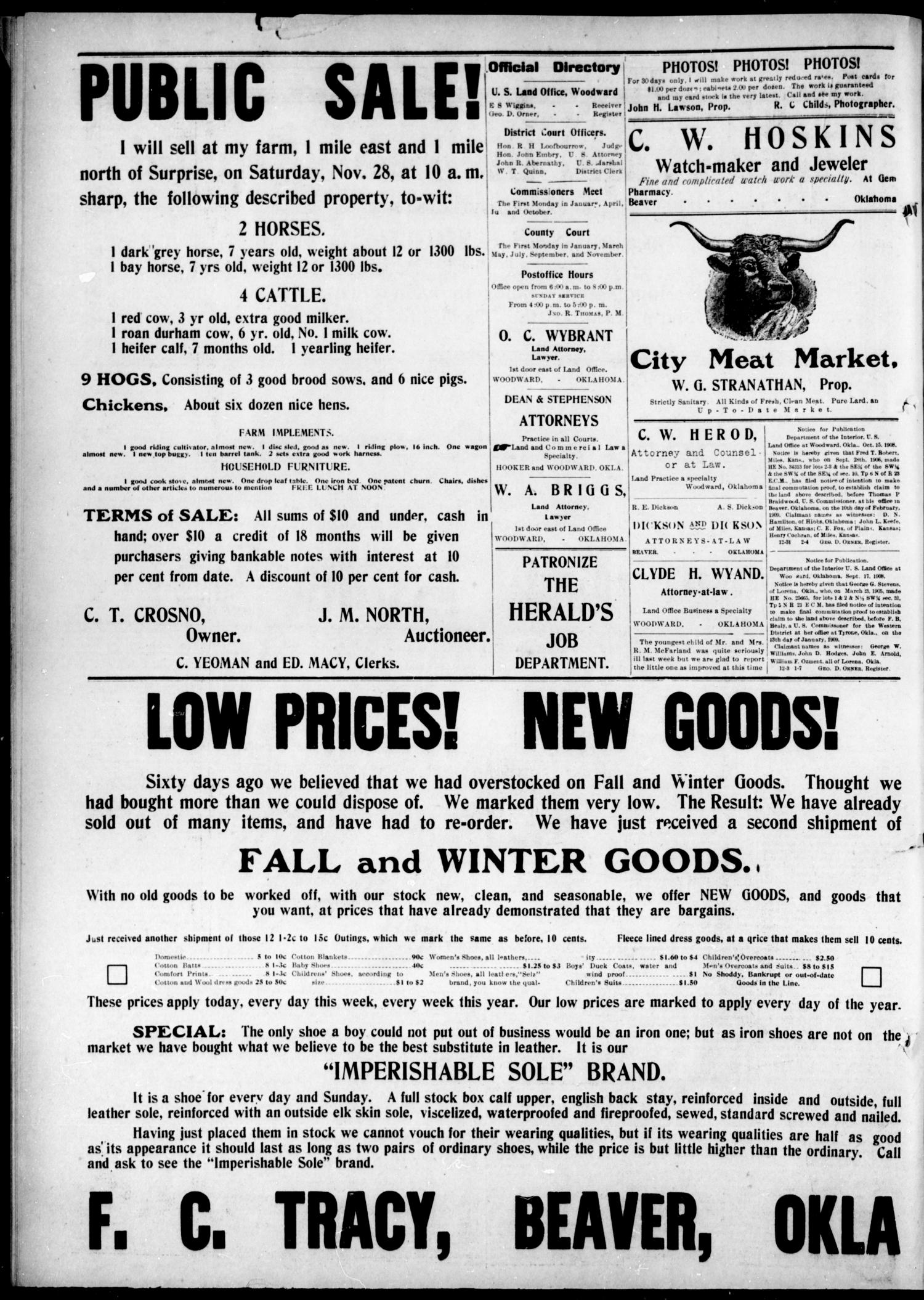 The Beaver Herald. (Beaver, Okla.), Vol. 22, No. 23, Ed. 1, Thursday, November 19, 1908
                                                
                                                    [Sequence #]: 8 of 8
                                                