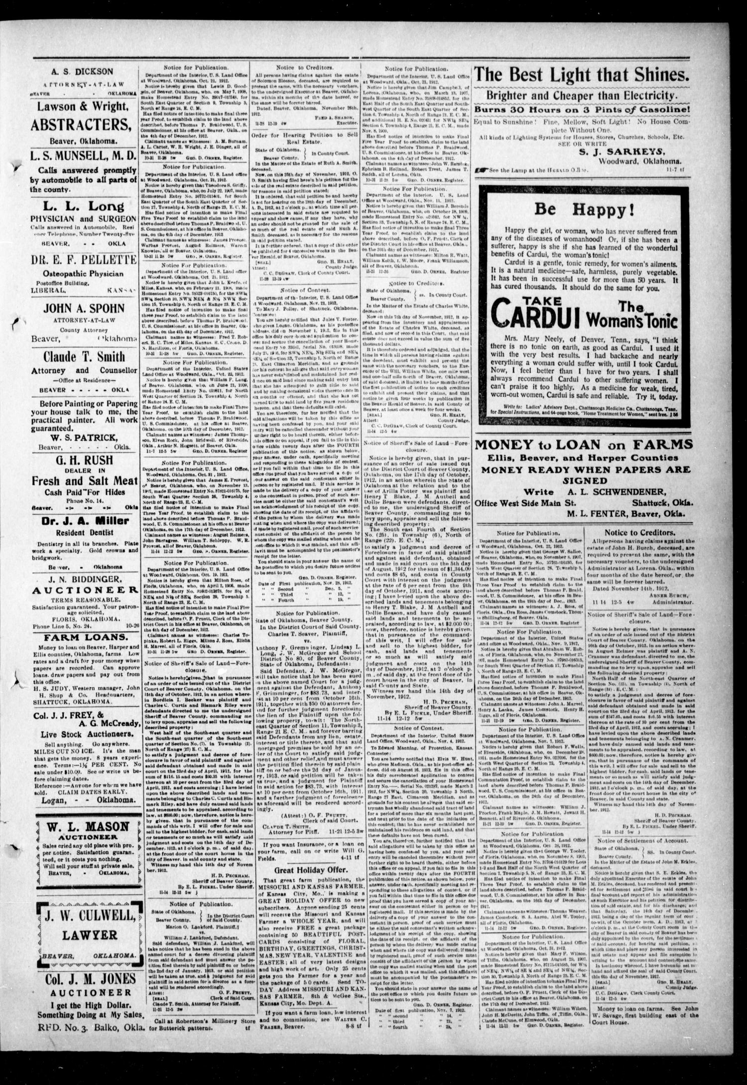 The Beaver Herald. (Beaver, Okla.), Vol. 26, No. 25, Ed. 1, Thursday, November 28, 1912
                                                
                                                    [Sequence #]: 3 of 4
                                                