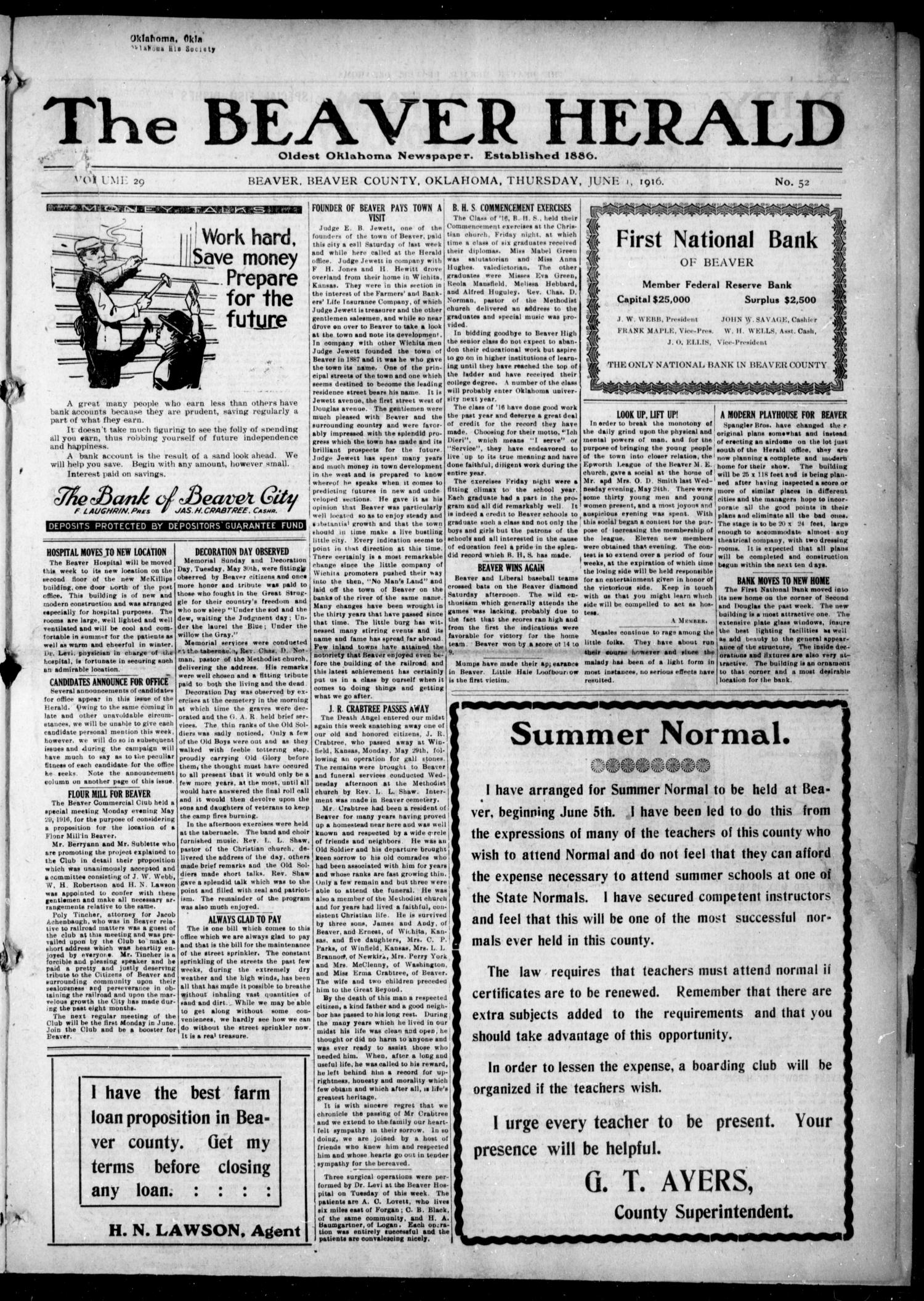 The Beaver Herald (Beaver, Okla.), Vol. 29, No. 52, Ed. 1, Thursday, June 1, 1916
                                                
                                                    [Sequence #]: 1 of 8
                                                