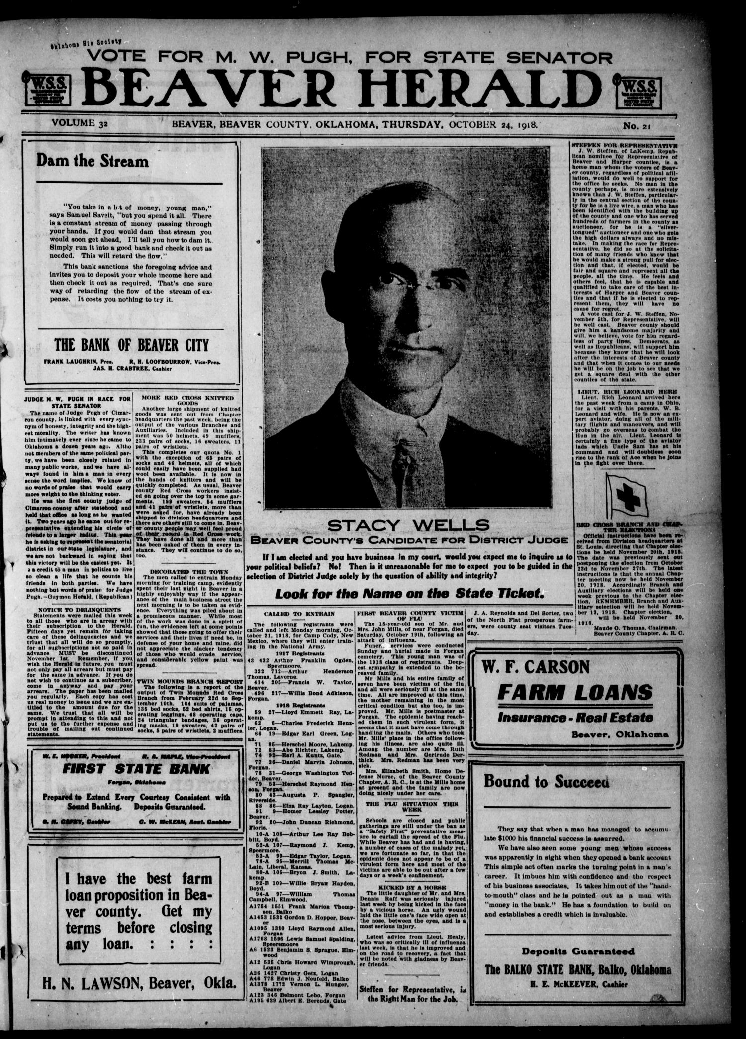 Beaver Herald (Beaver, Okla.), Vol. 32, No. 21, Ed. 1, Thursday, October 24, 1918
                                                
                                                    [Sequence #]: 1 of 12
                                                