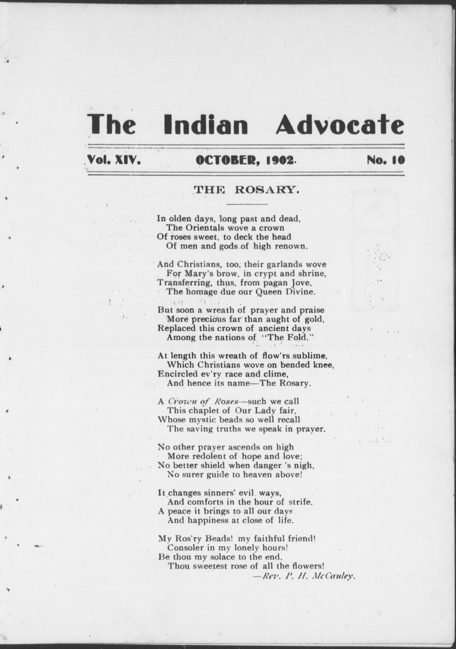 The Indian Advocate (Sacred Heart Mission, Okla. Terr.), Vol. 14, No. 10, Ed. 1, Wednesday, October 1, 1902
                                                
                                                    [Sequence #]: 1 of 32
                                                
