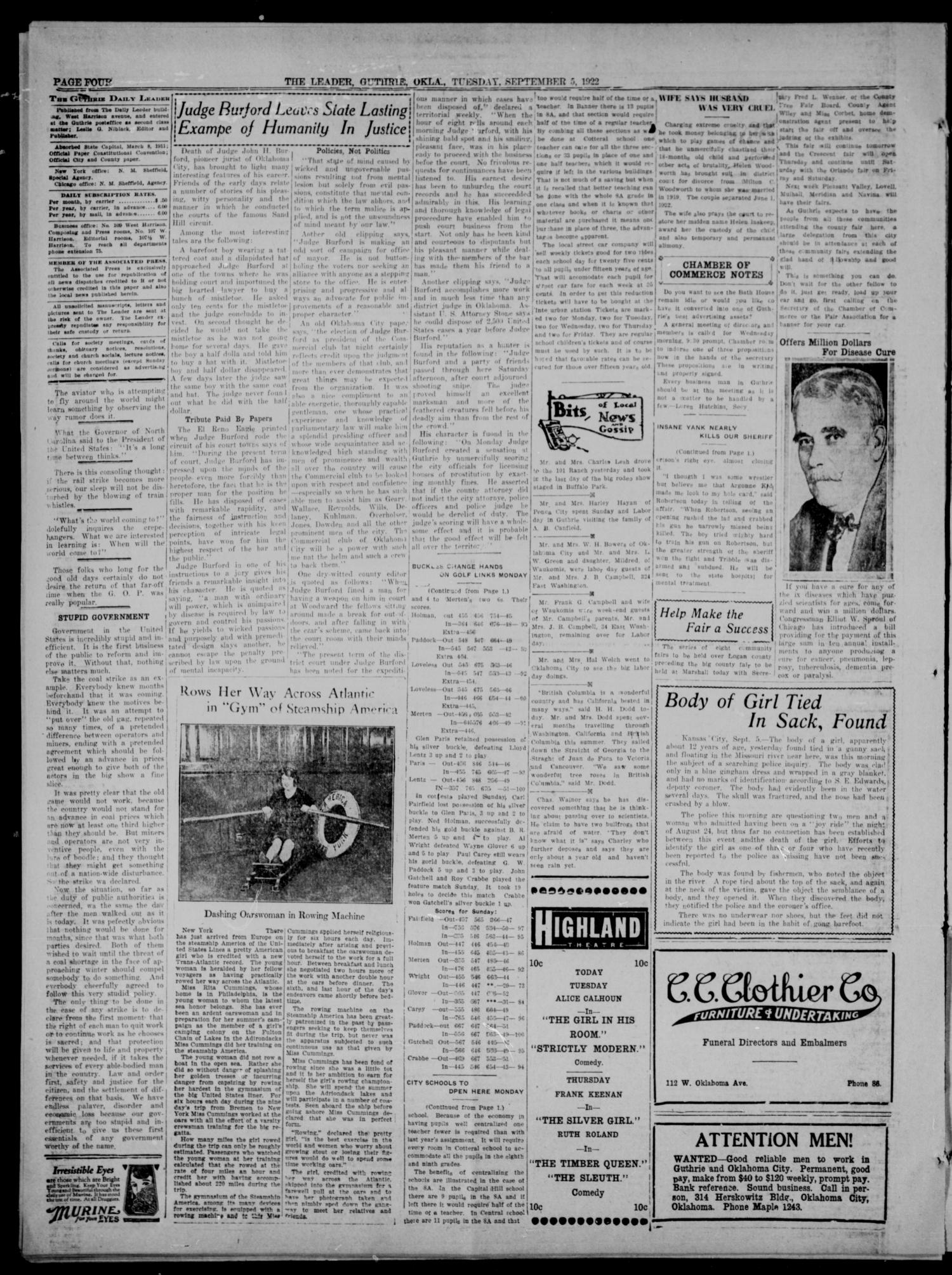 The Guthrie Daily Leader. (Guthrie, Okla.), Vol. 54, No. 145, Ed. 1 Tuesday, September 5, 1922
                                                
                                                    [Sequence #]: 3 of 7
                                                
